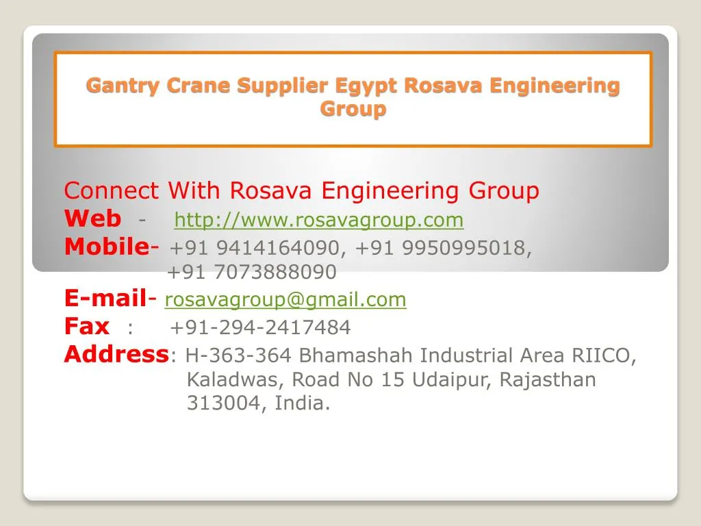 gantry crane supplier egypt rosava engineering group n.