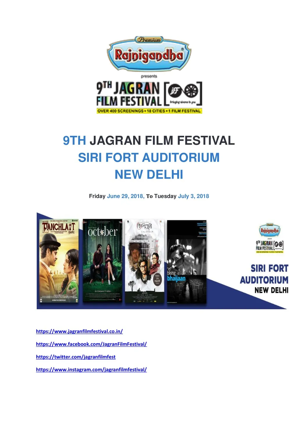 9th jagran film festival siri fort auditorium n.