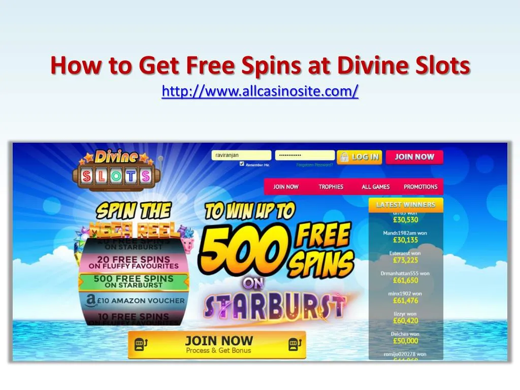 how to get free spins at divine slots http www allcasinosite com n.