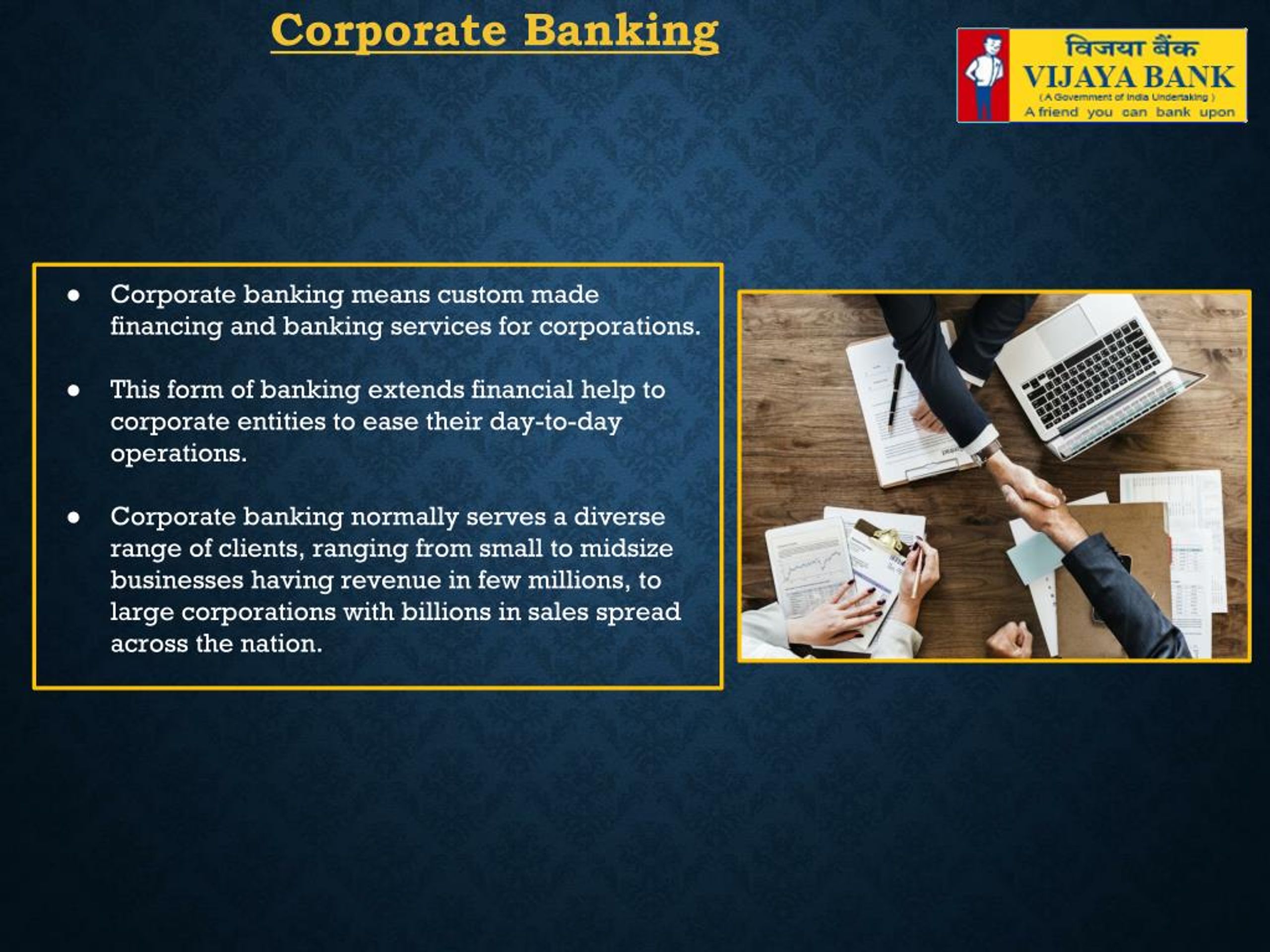 PPT Corporate Banking By Vijaya Bank PowerPoint Presentation Free 