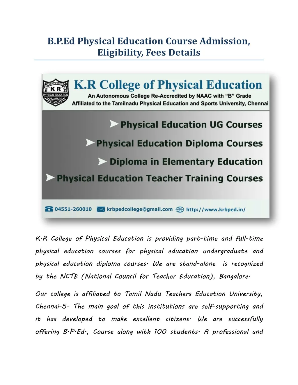 PPT - B.P.Ed Physical Education Course Admission, Eligibility, Fees ...