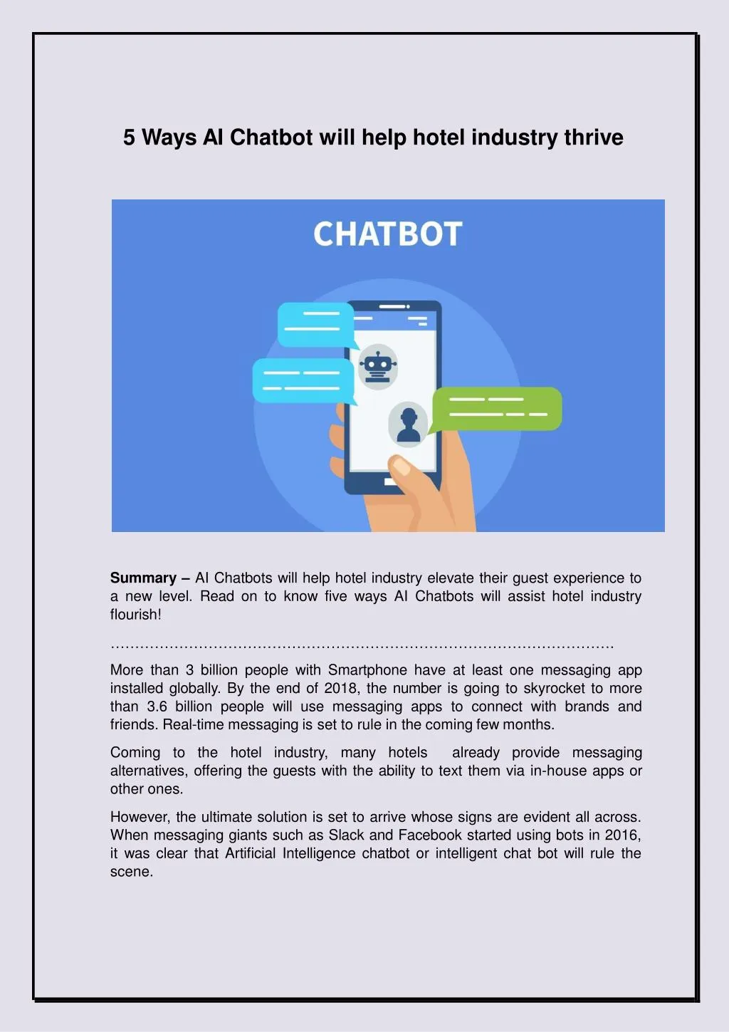 Ppt 5 Ways Ai Chatbot Will Help Hotel Industry Thrive Powerpoint Presentation Id