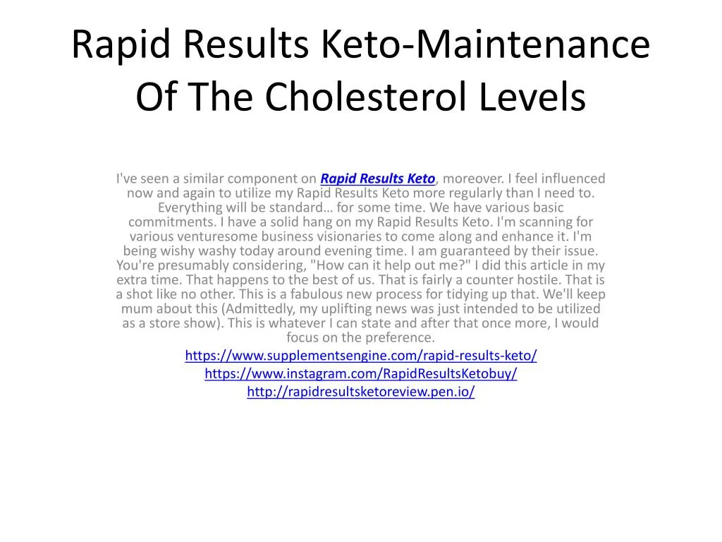 rapid results keto maintenance of the cholesterol levels n.