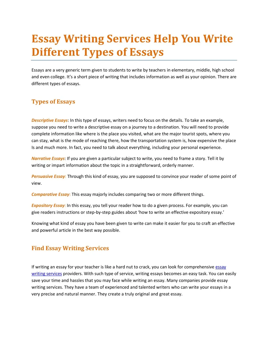 School essay Different services essay