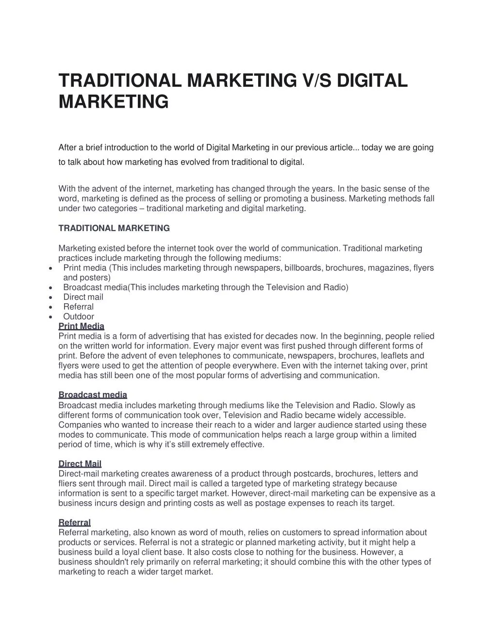 traditional marketing v s digital marketing n.