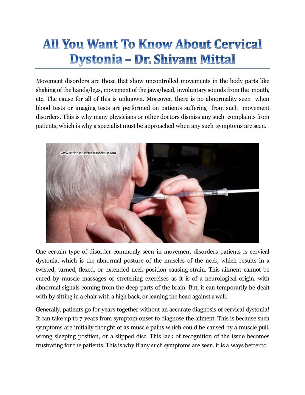 Ppt All You Want To Know About Cervical Dystonia Dr Shivam Mittal Powerpoint Presentation 2147