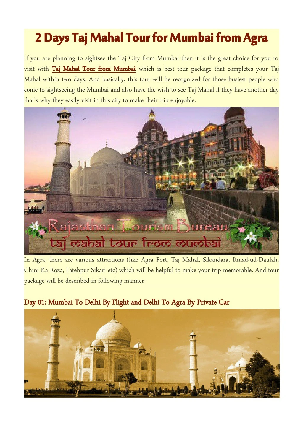 2 days taj mahal tour for mumbai from agra 2 days n.