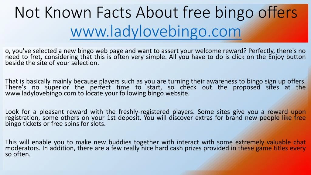 not known facts about free bingo offers www ladylovebingo com n.