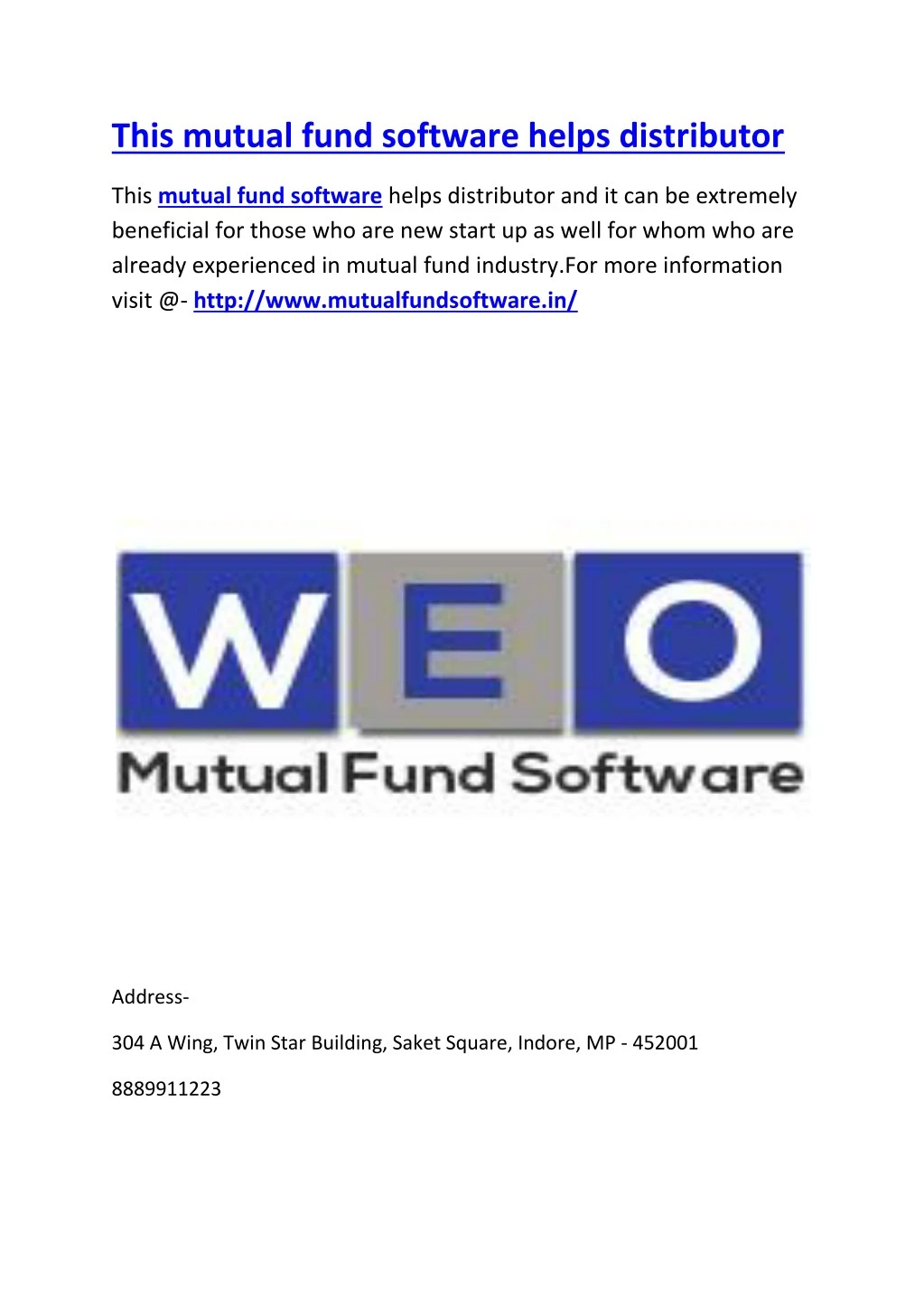 this mutual fund software helps distributor n.