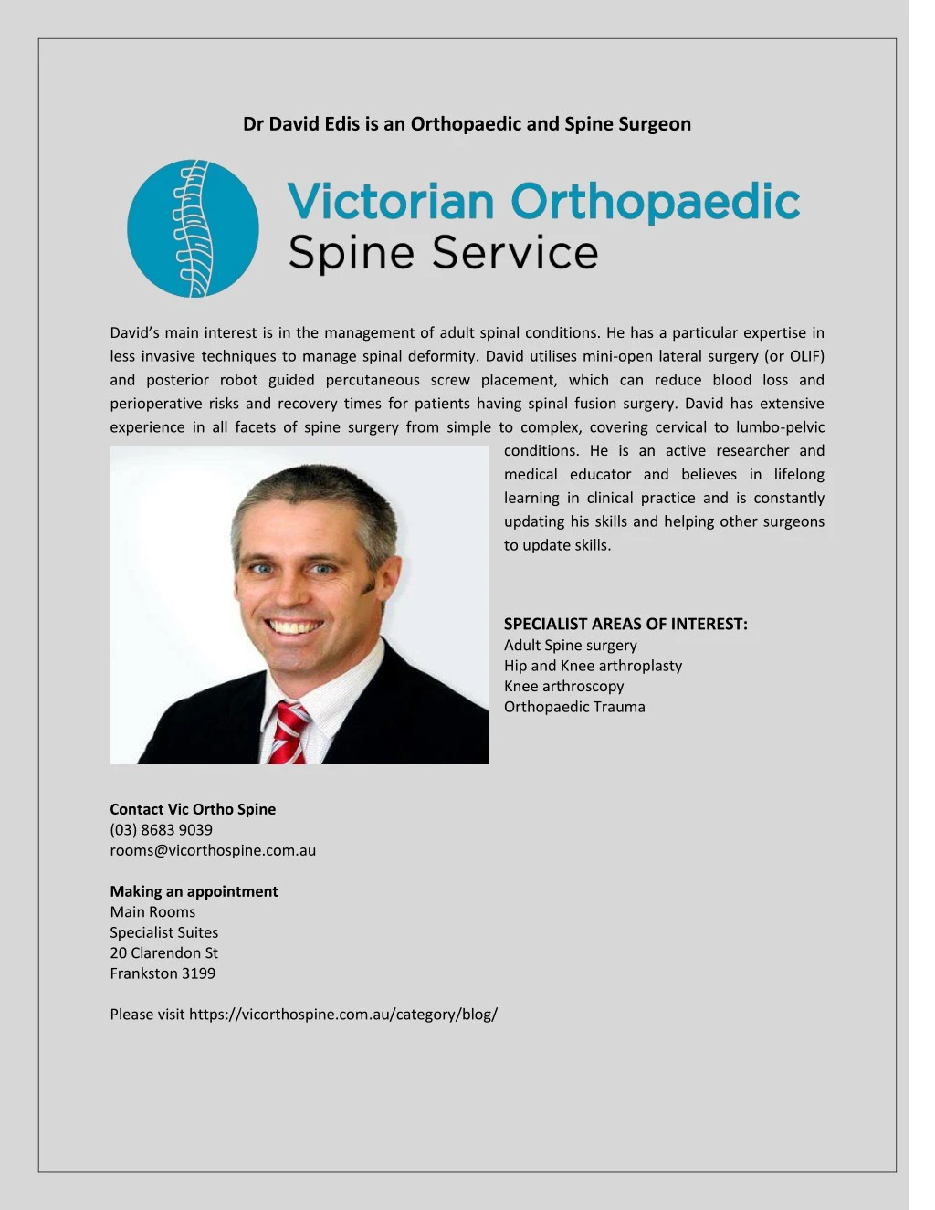 dr david edis is an orthopaedic and spine surgeon n.