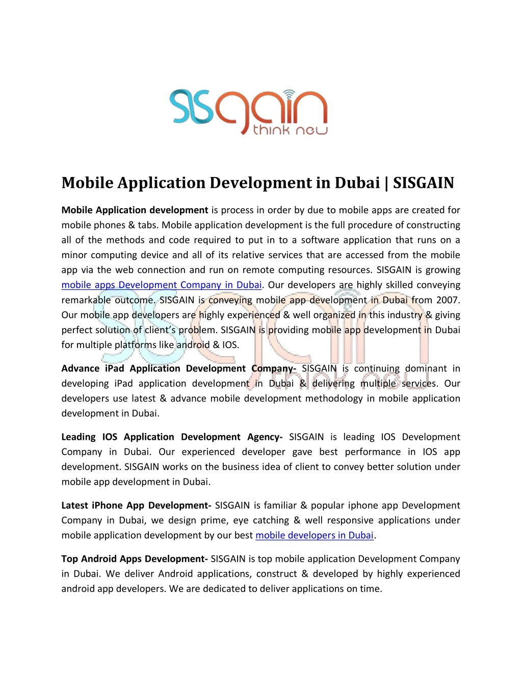 mobile application development in dubai sisgain n.
