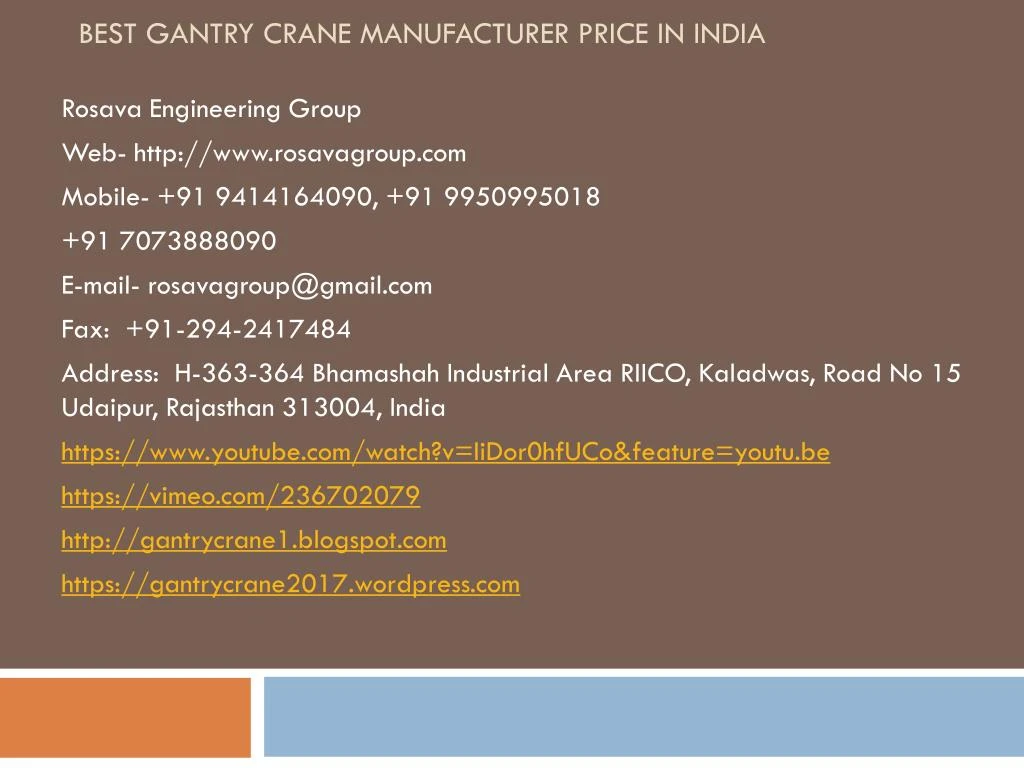 best gantry crane manufacturer price in india n.