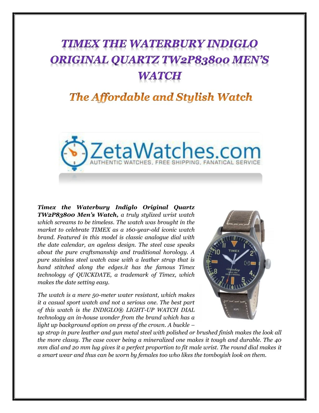 timex waterbury indiglo original