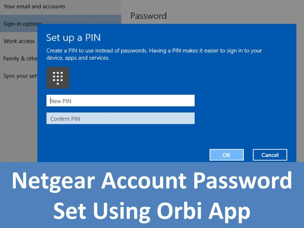 netgear account password set using orbi app n.