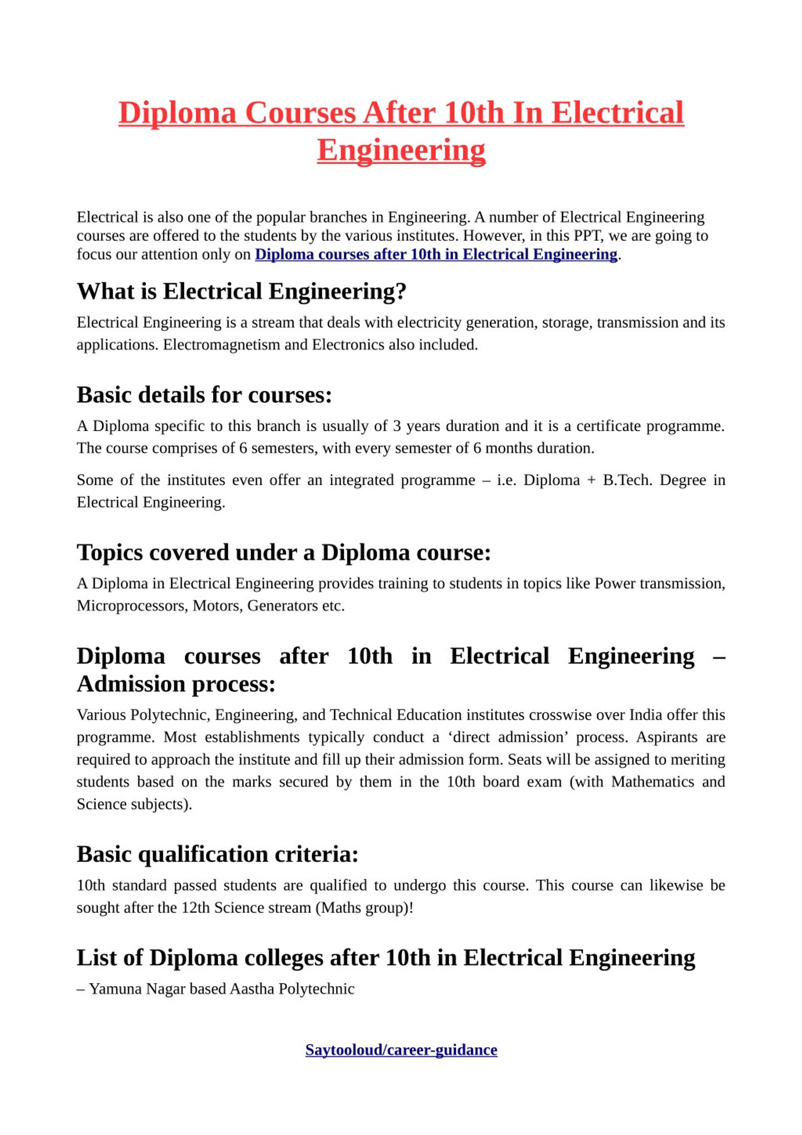 Ppt Diploma Courses After 10th In Electrical Engineering Powerpoint Presentation Id 7943879