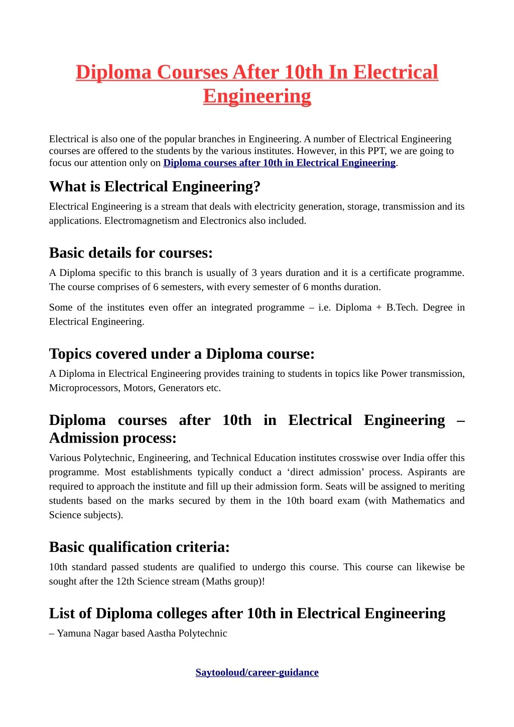 Job oriented courses after diploma in electrical engineering