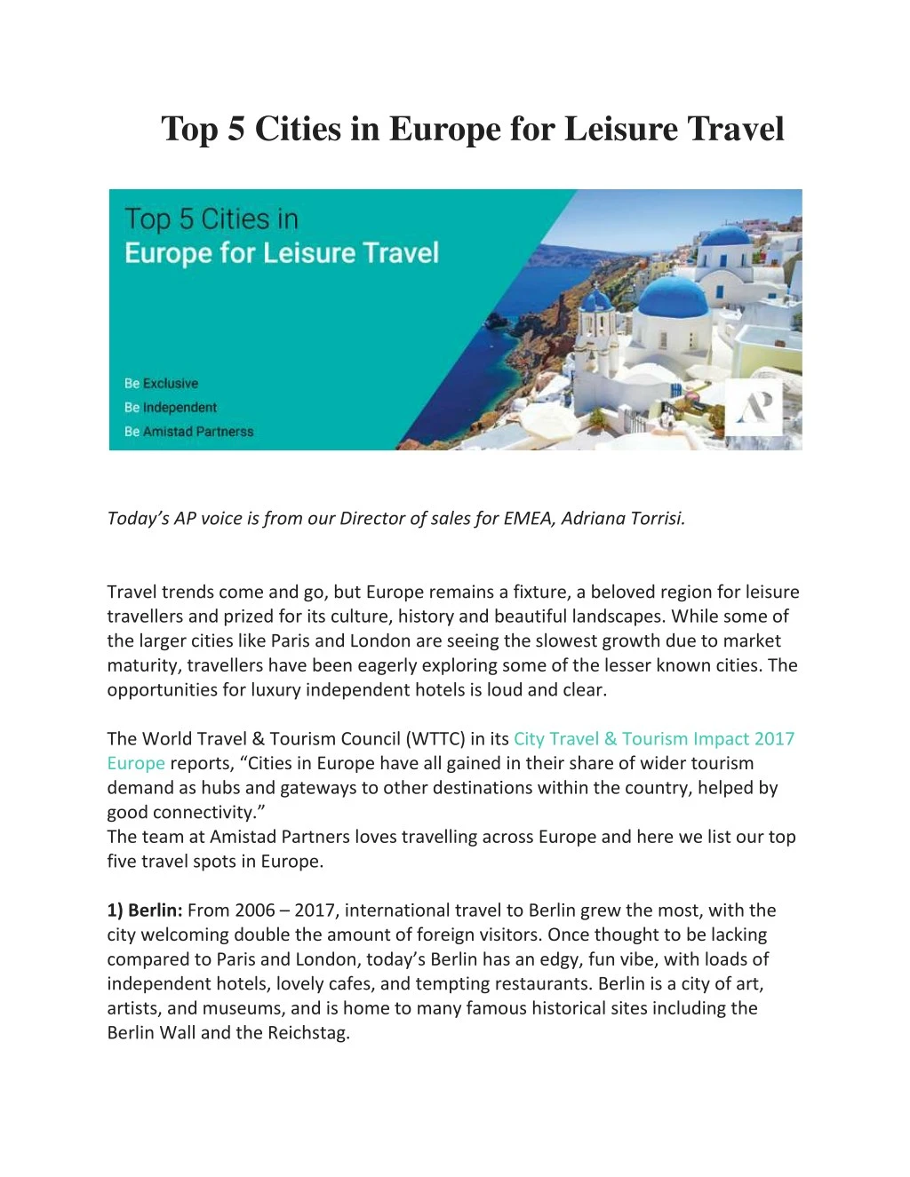 PPT Top 5 Cities in Europe for Leisure Travel PowerPoint Presentation