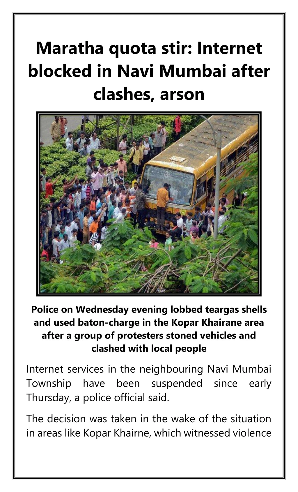 maratha quota stir internet blocked in navi n.