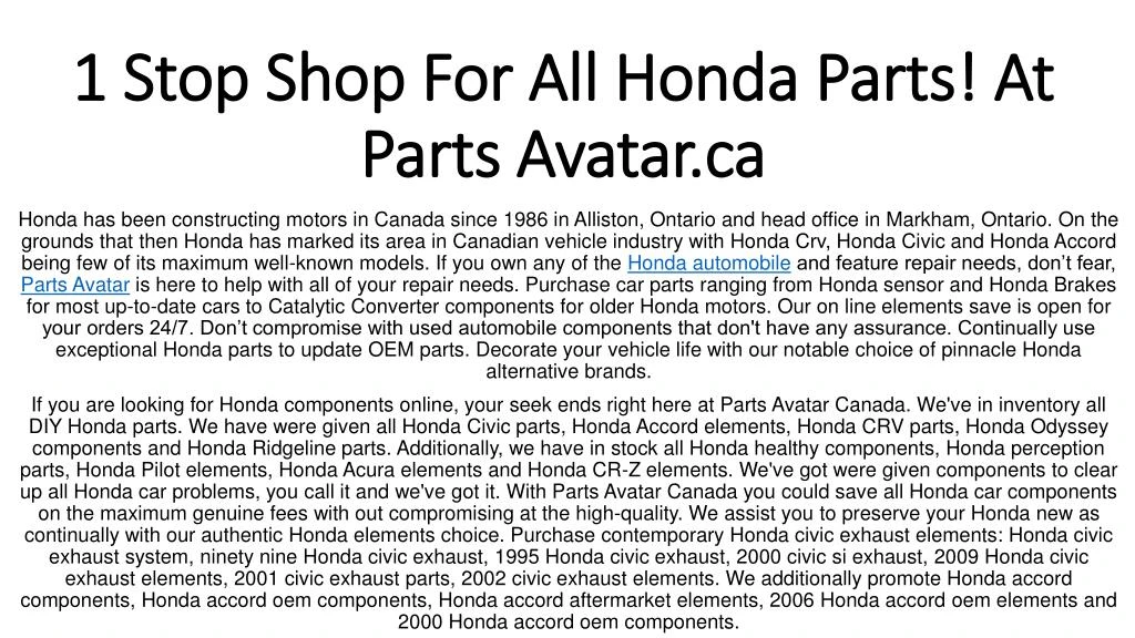 1 stop shop for all honda parts at parts avatar ca n.