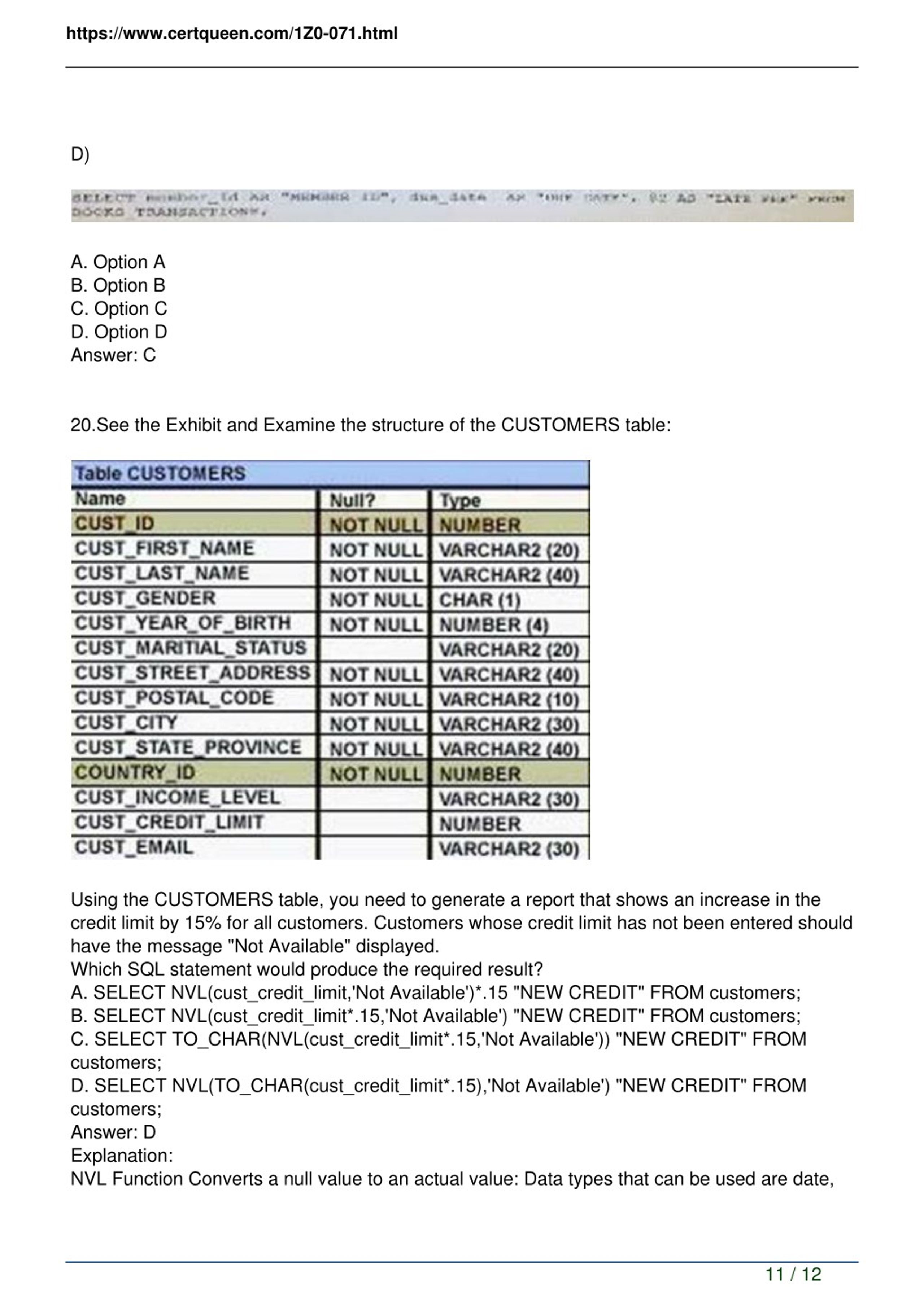 New 1z0-071 Exam Sample