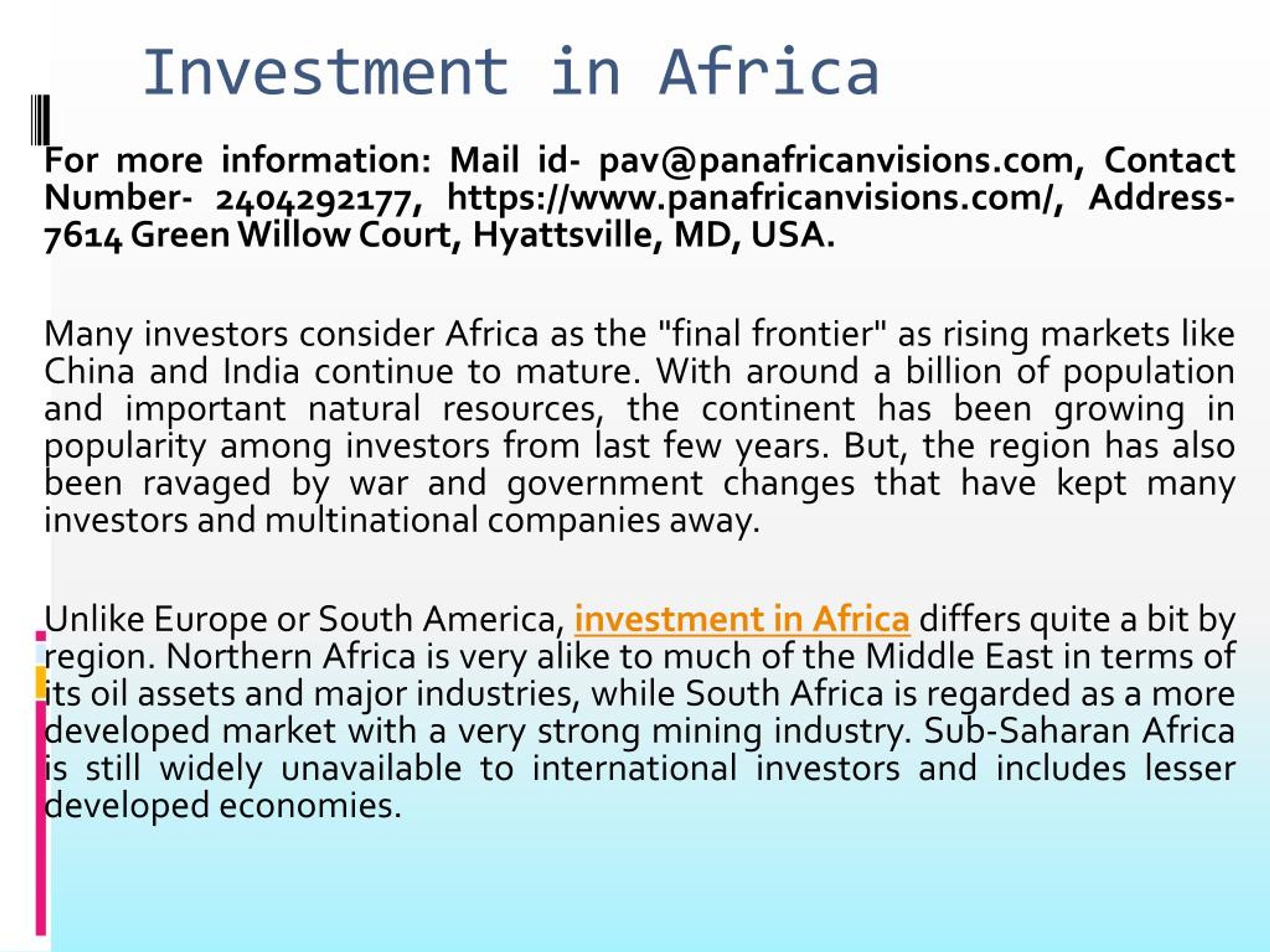 Investing in africa pdf ppt calendario macroeconomico forex facile crossword