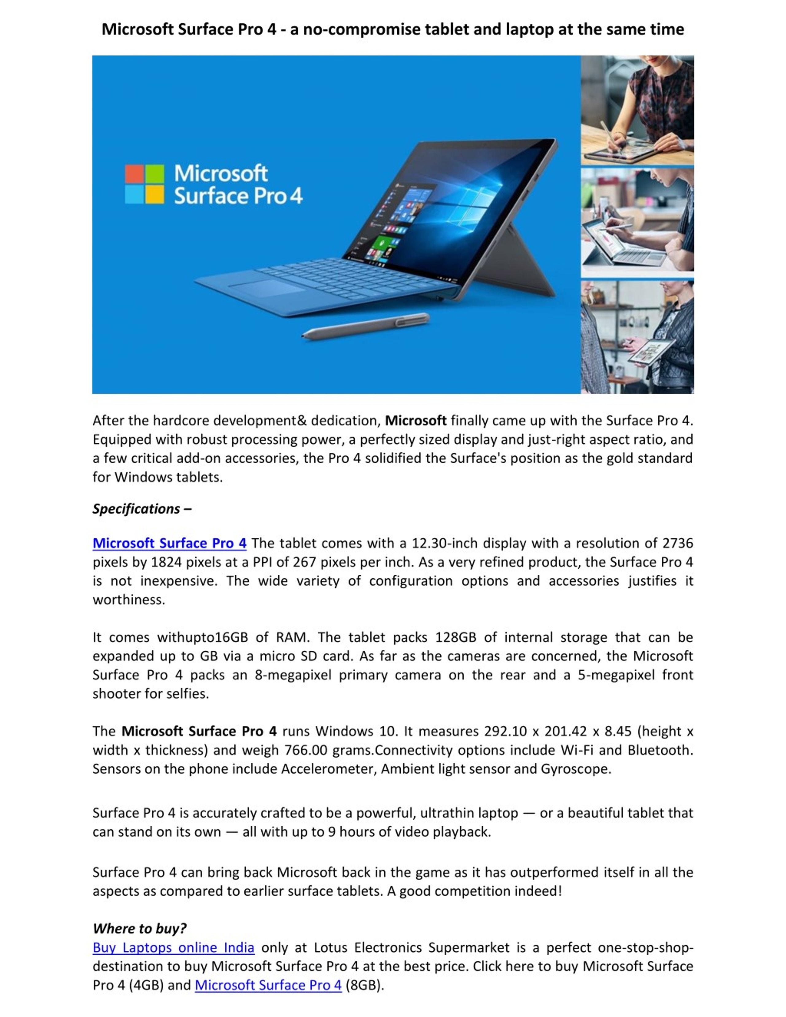 Microsoft Surface Pro 4 128 GB - Specifications