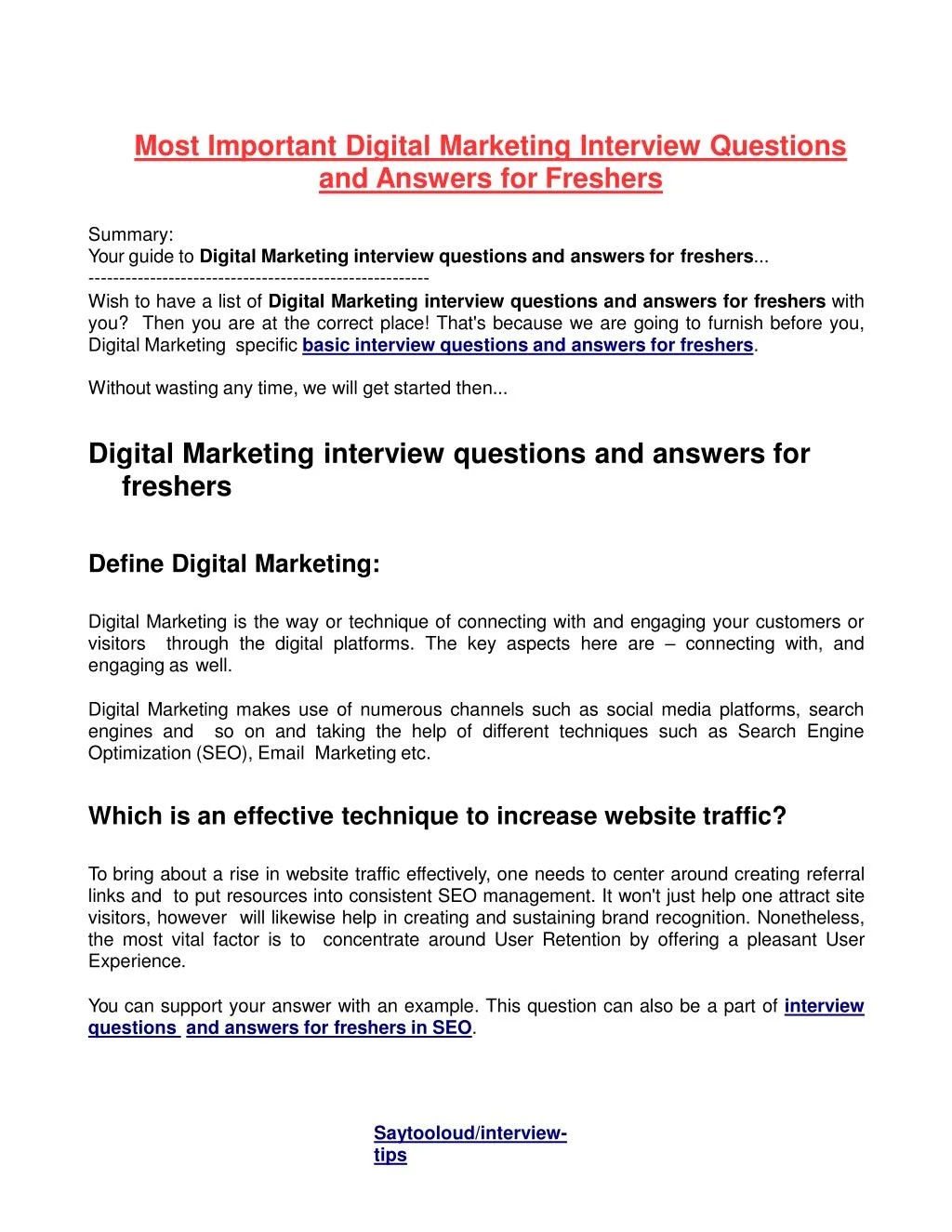 digital marketing manager interview presentation