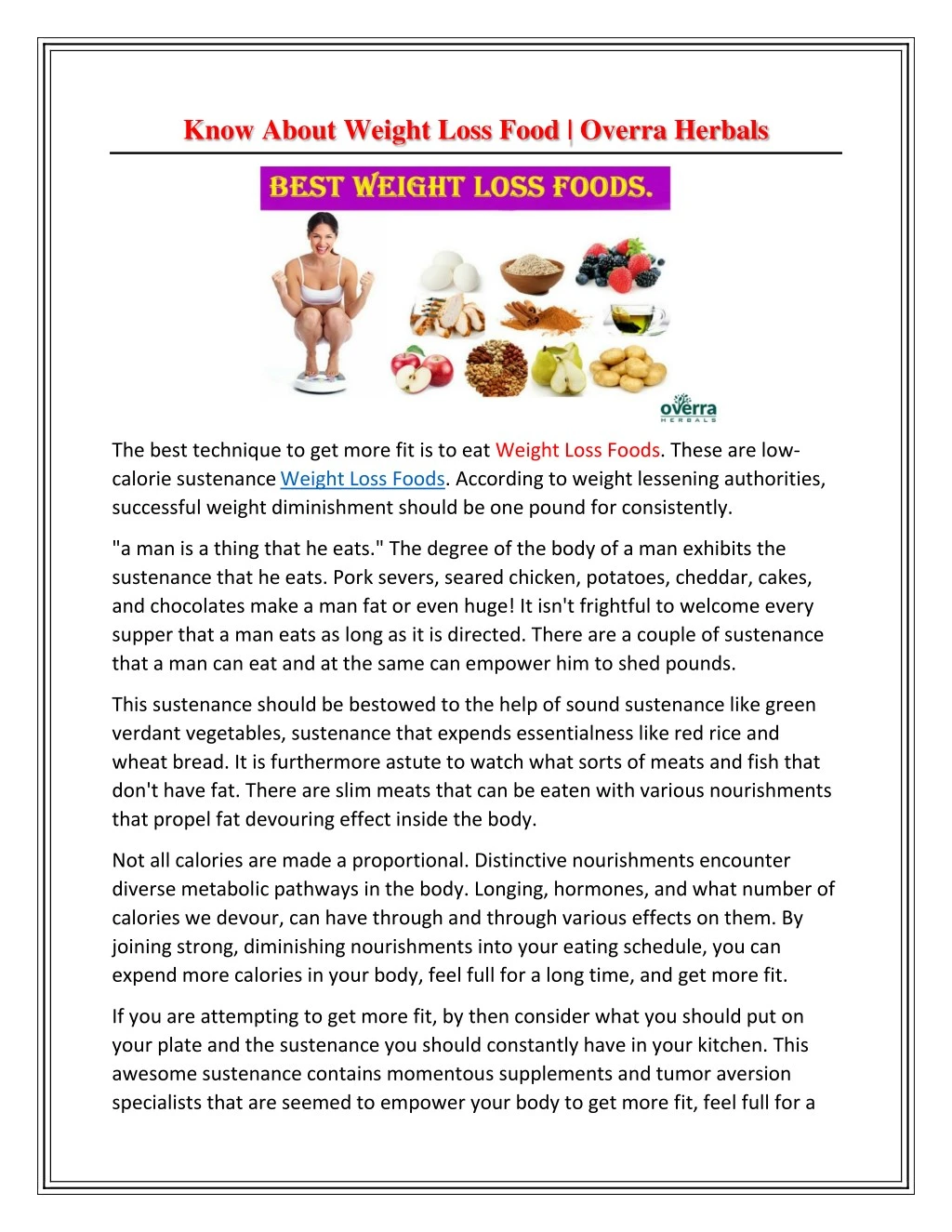 know about weight loss food overra herbals n.