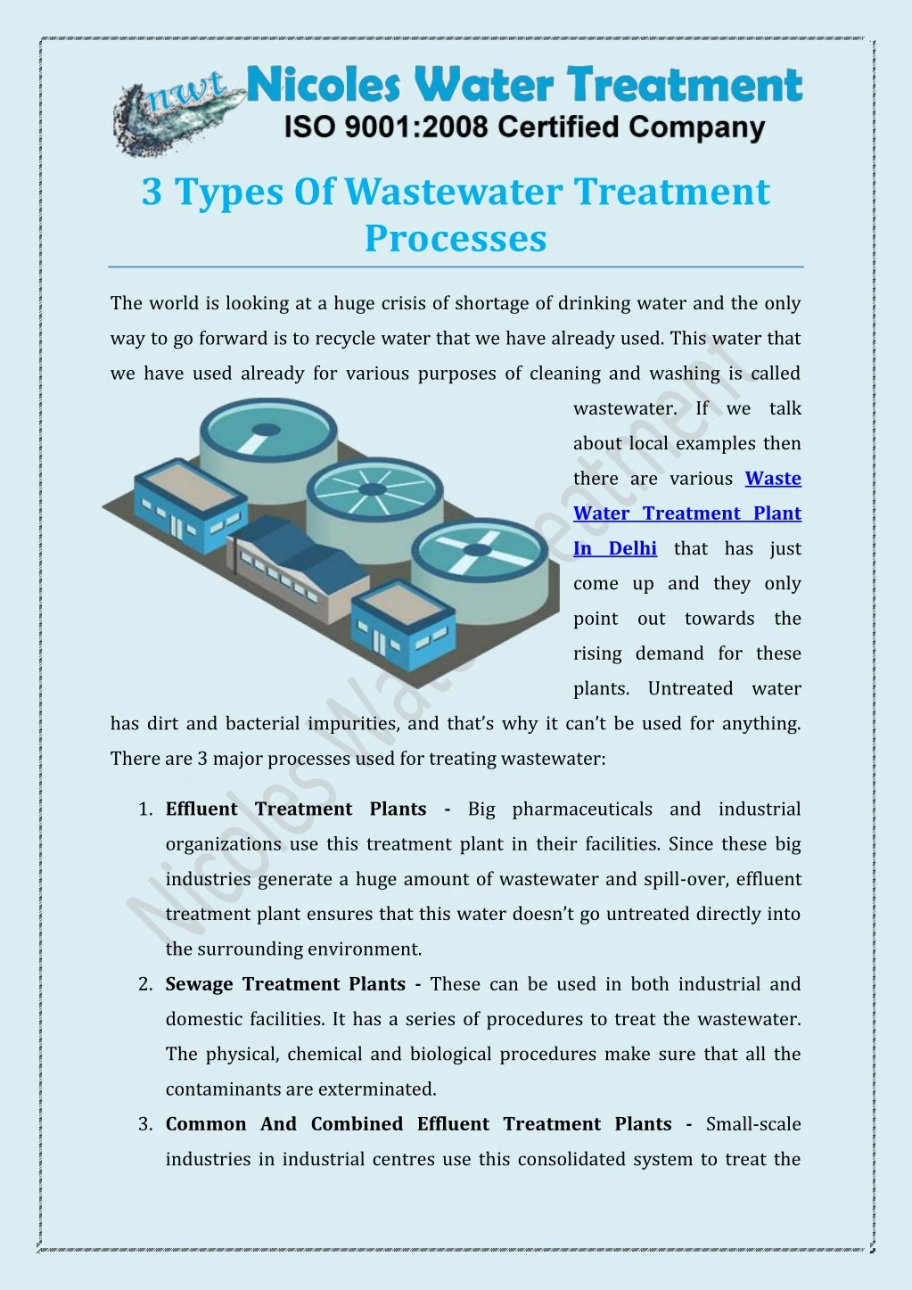 PPT 3 Types Of Wastewater Treatment Processes PowerPoint Presentation