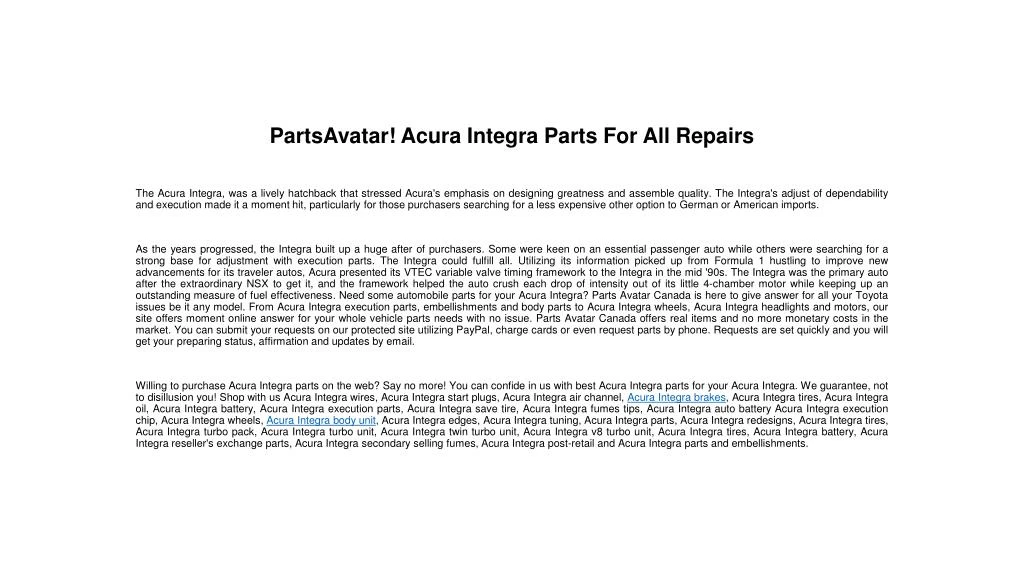 Acura Integra Parts >> Ppt Partsavatar Acura Integra Parts For All Repairs Powerpoint Acura Integra Parts >> Ppt Partsavatar Acura Integra Parts For All Repairs Powerpoint