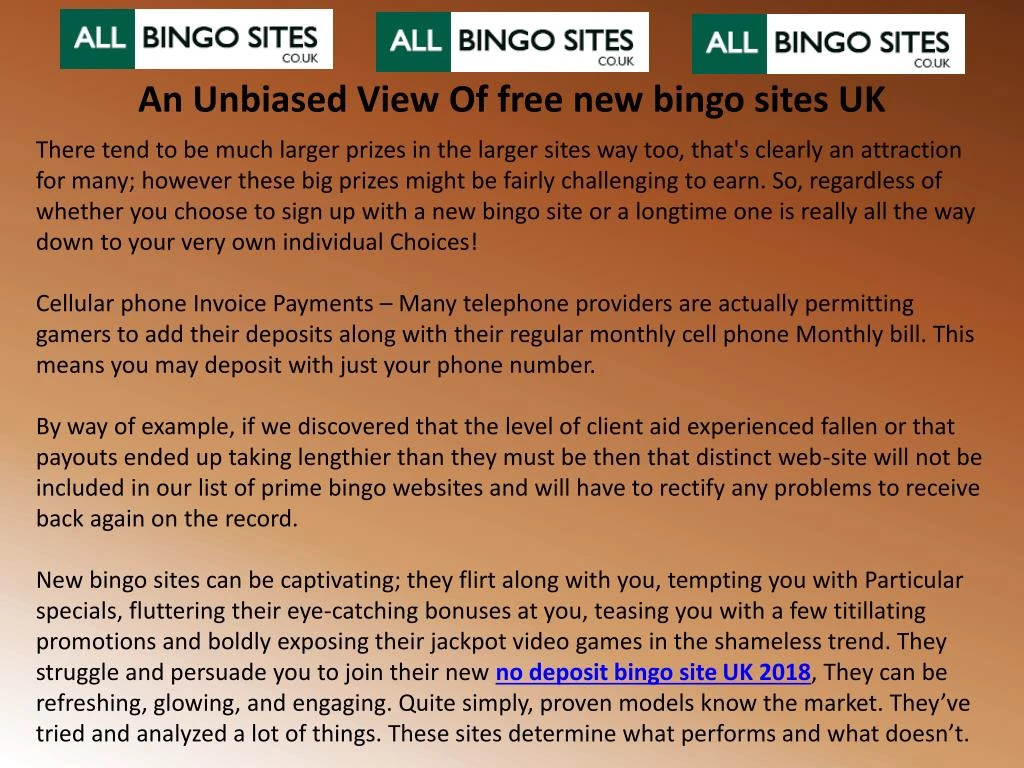 an unbiased view of free new bingo sites uk n.