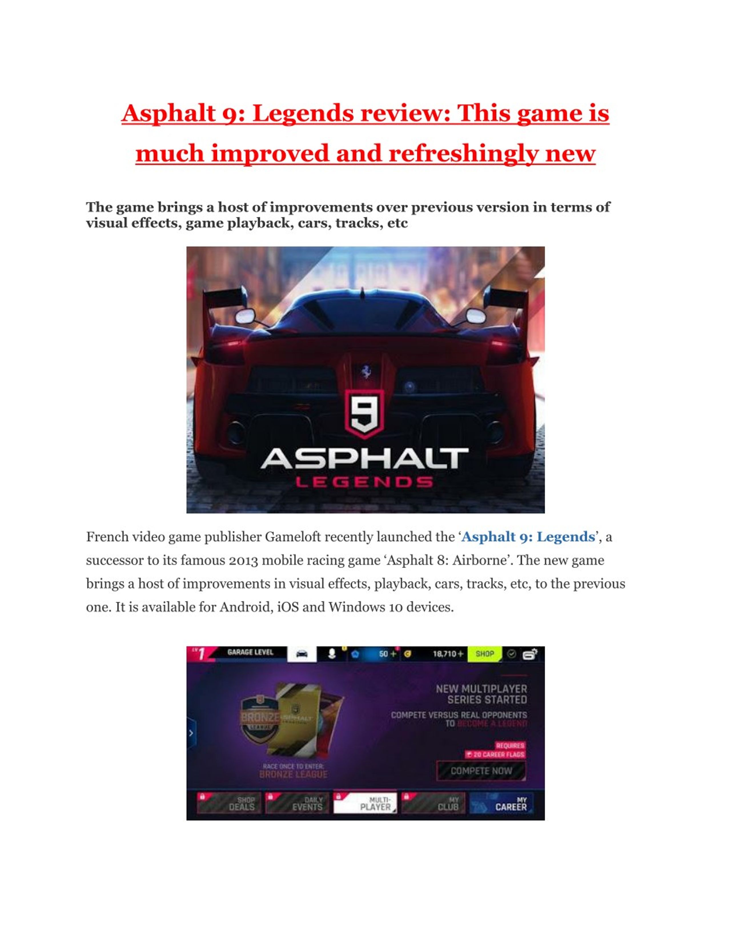 Gameloft's Popular Racing Title Asphalt 9: Legends is Now Available on Mac  App Store - Download Now