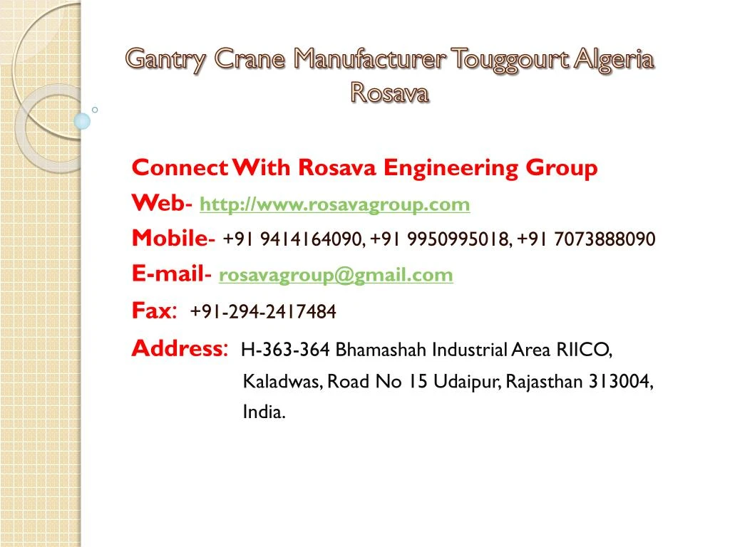 gantry crane manufacturer touggourt algeria rosava n.