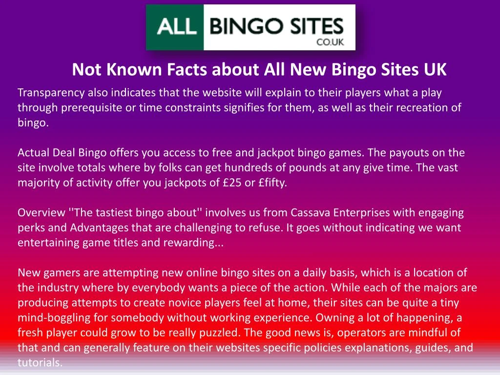 not known facts about all new bingo sites uk n.
