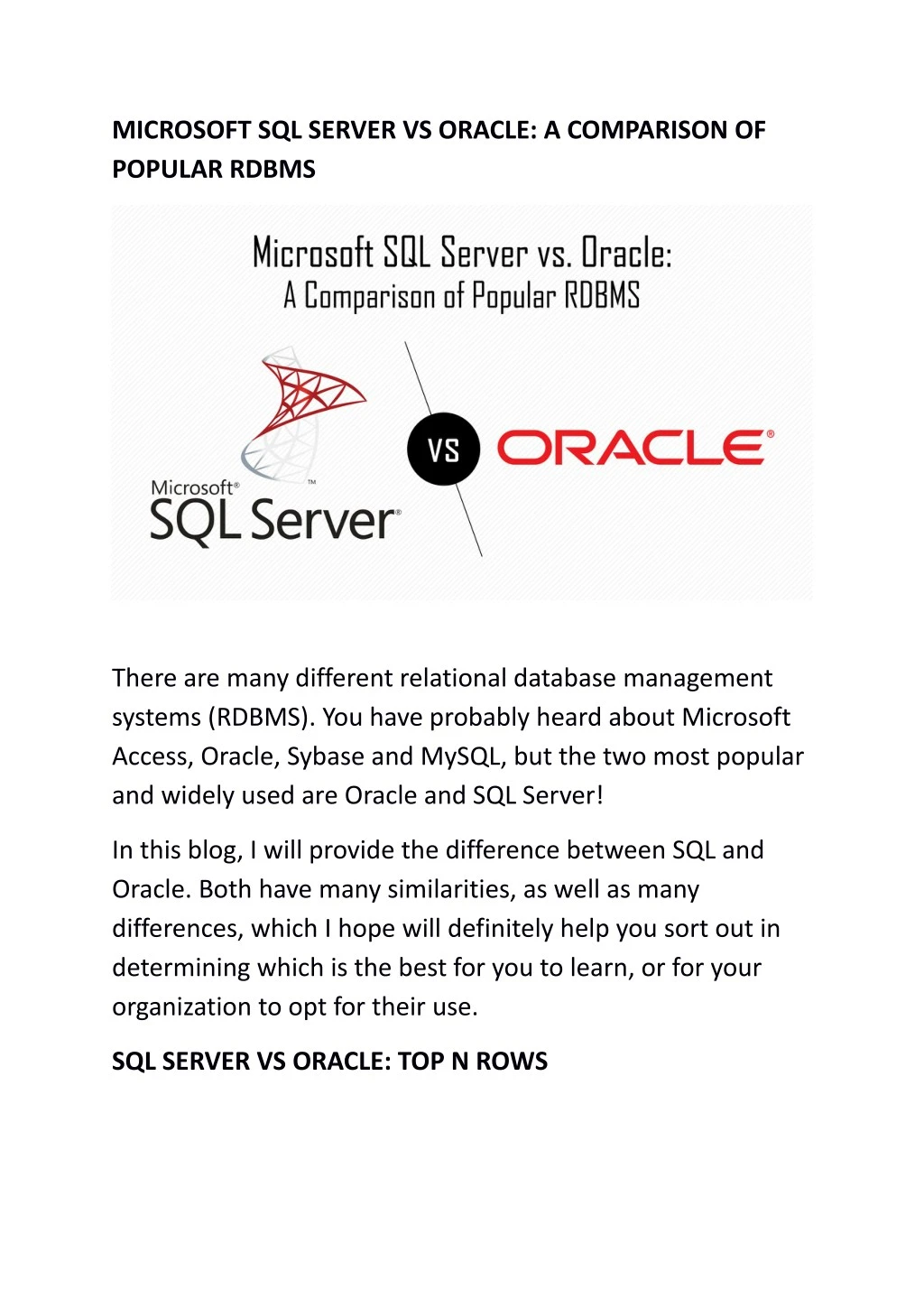 Ppt Microsoft Sql Server Vs Oracle A Comparison Of Popular Rdbms Powerpoint Presentation Id 4772