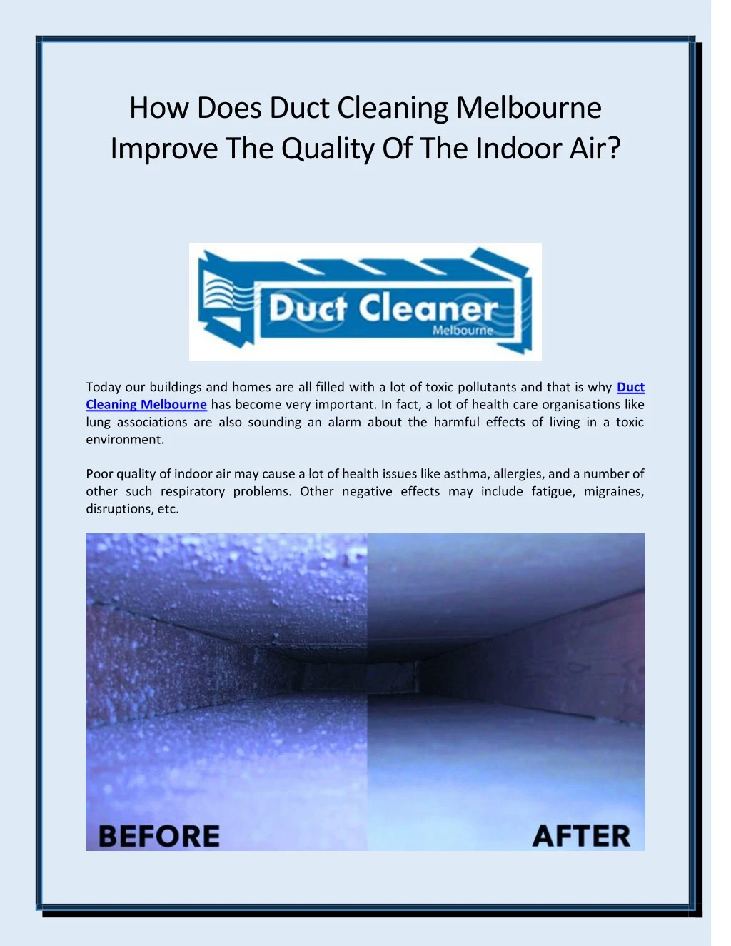 PPT How Does Duct Cleaning Melbourne Improve the Quality of the