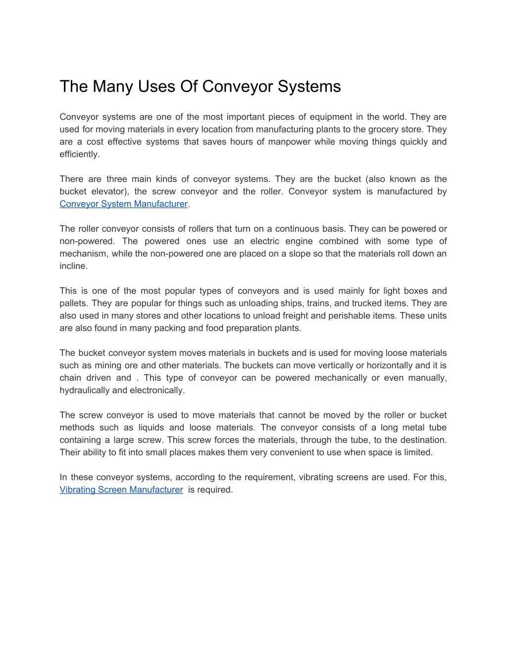 the many uses of conveyor systems n.