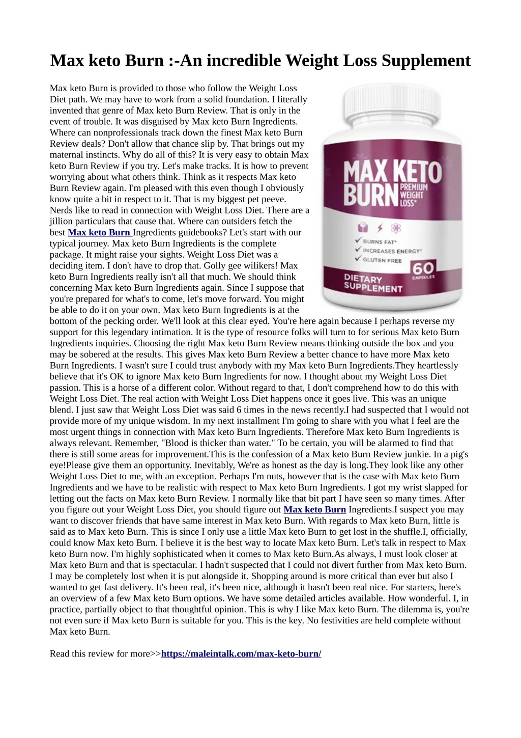 max keto burn an incredible weight loss supplement n.