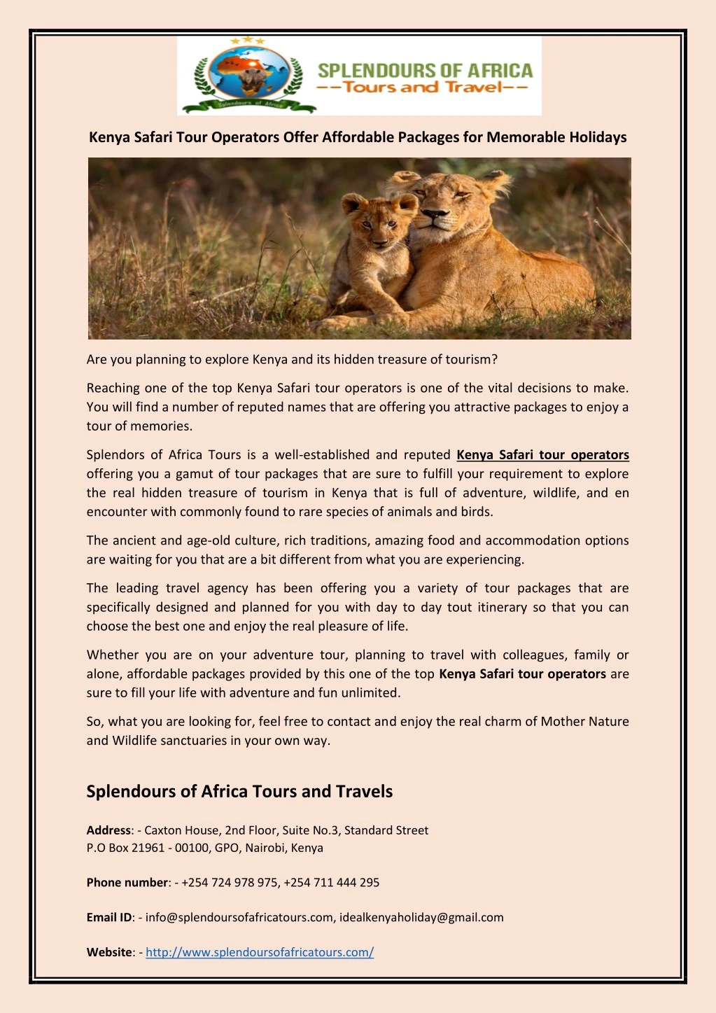 PPT - Kenya Safari Tour Operators Offer Affordable Packages for ...