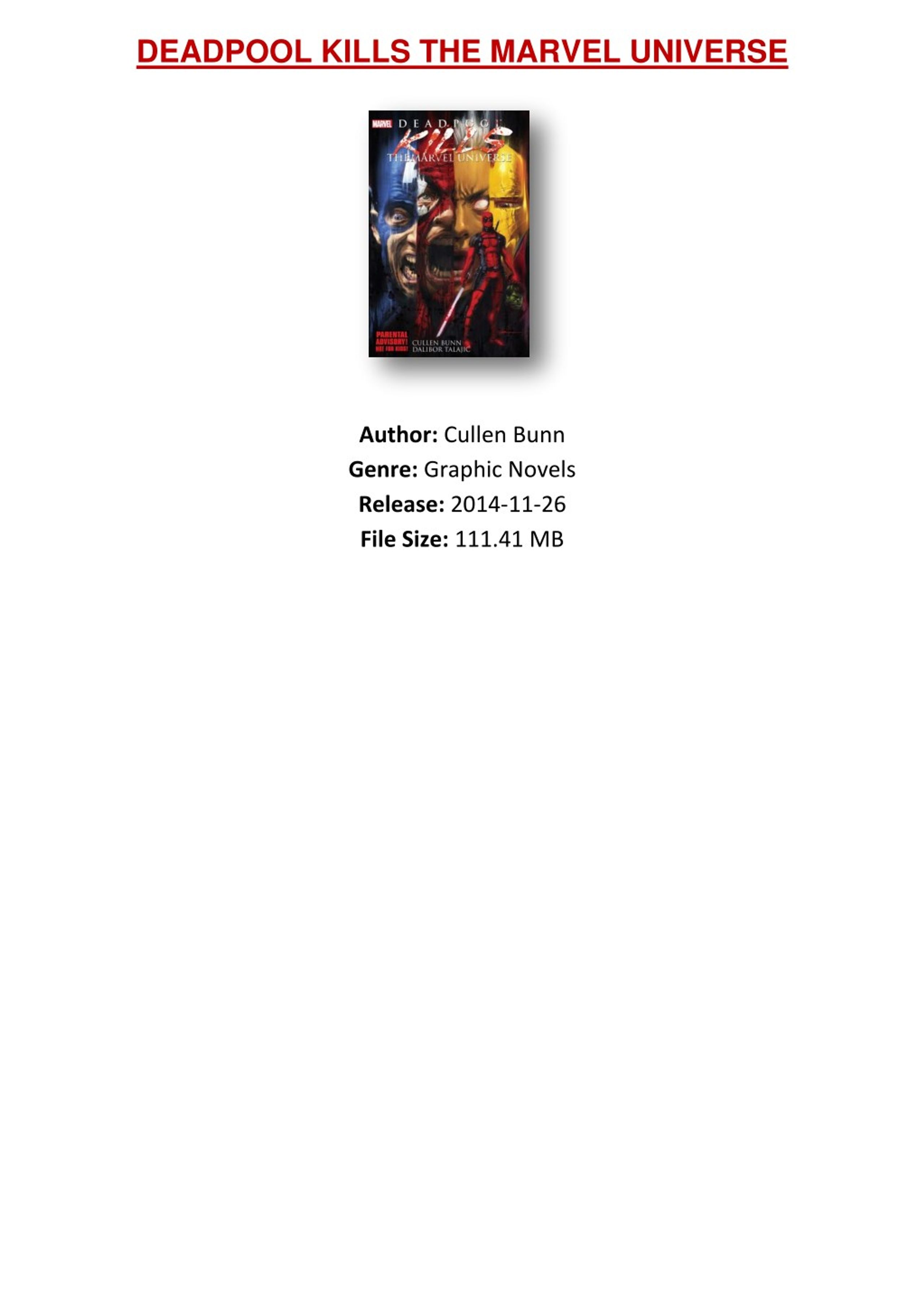 PPT [PDF] Free Download Deadpool Kills The Marvel Universe By Cullen Bunn PowerPoint