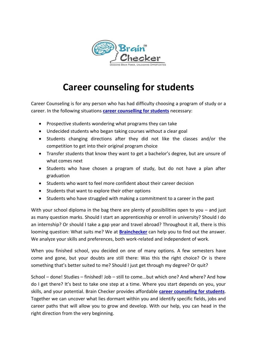 career counseling short essay