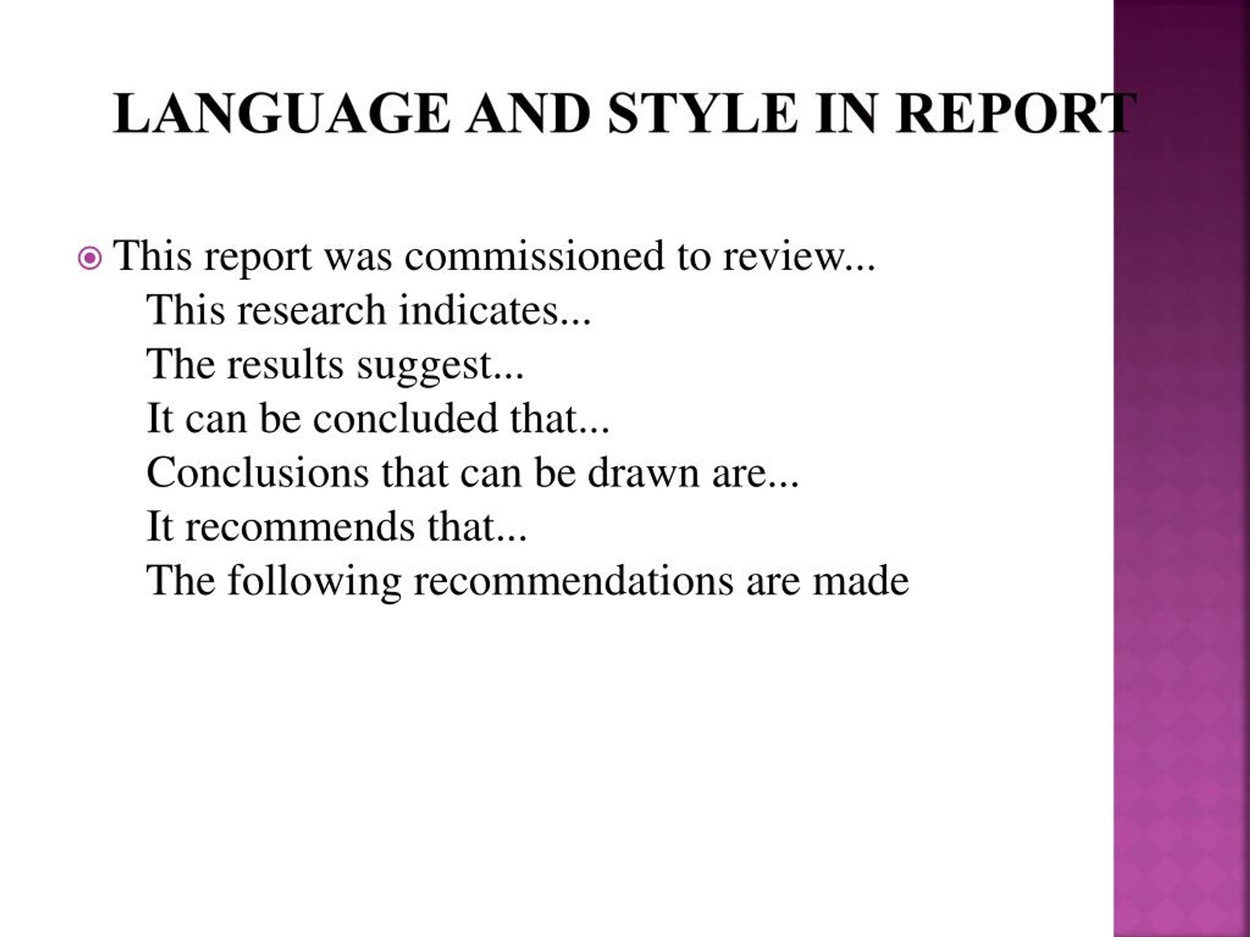 language features of report writing