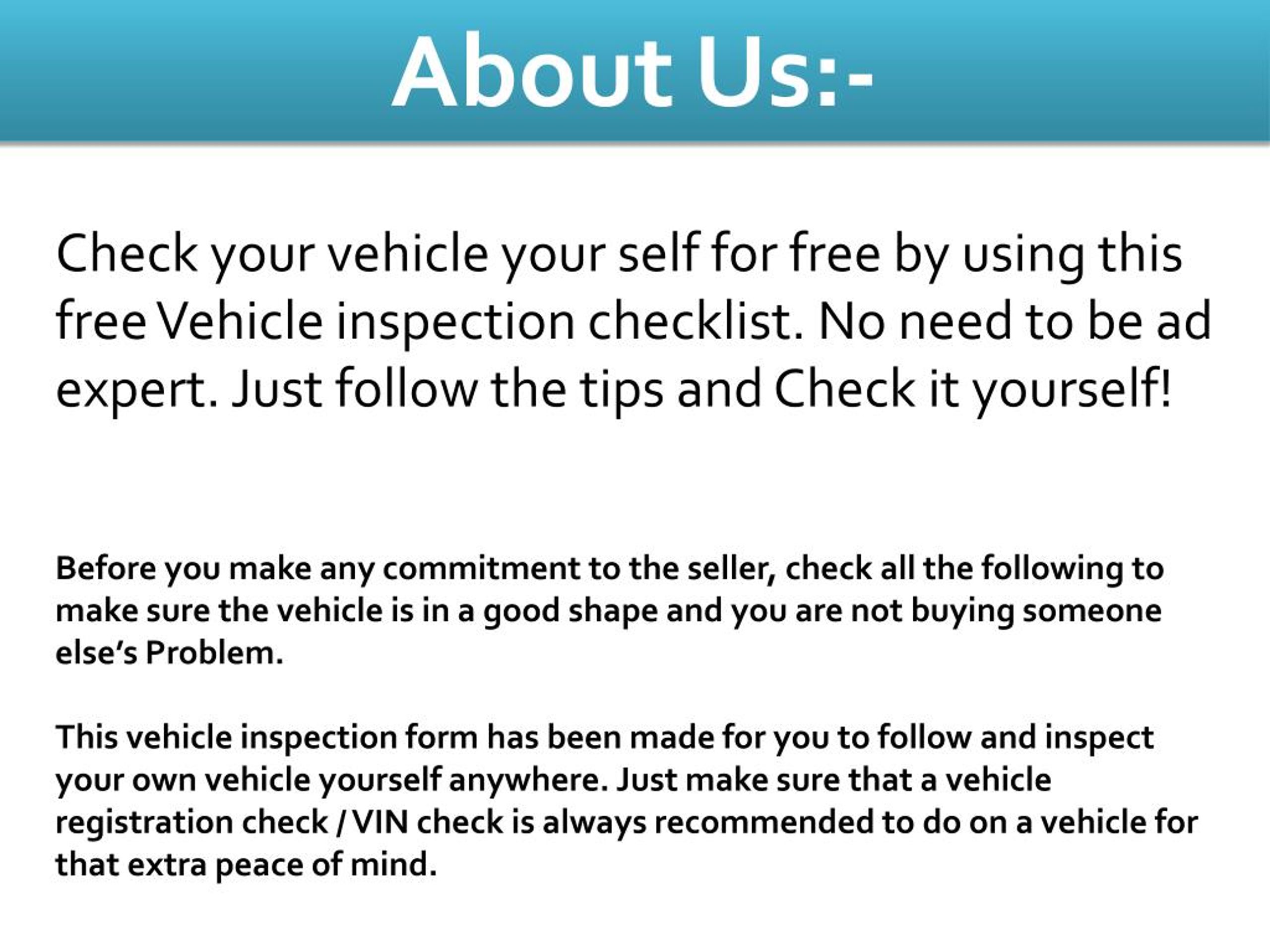 PPT - Vehicle inspection checklist PowerPoint Presentation, free ...