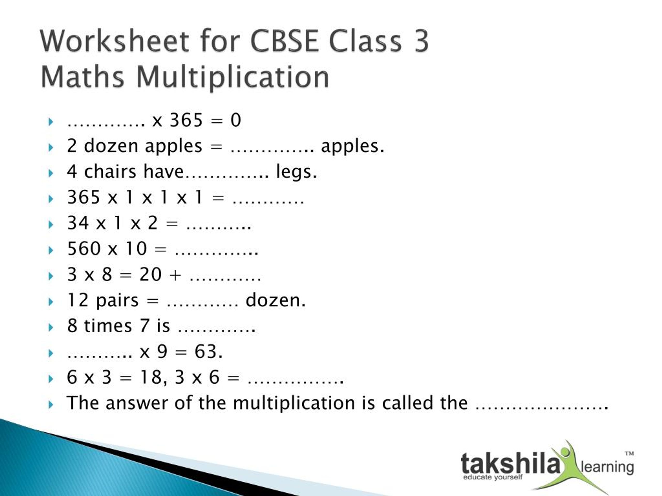Maths Multiplication Worksheet For Class 3