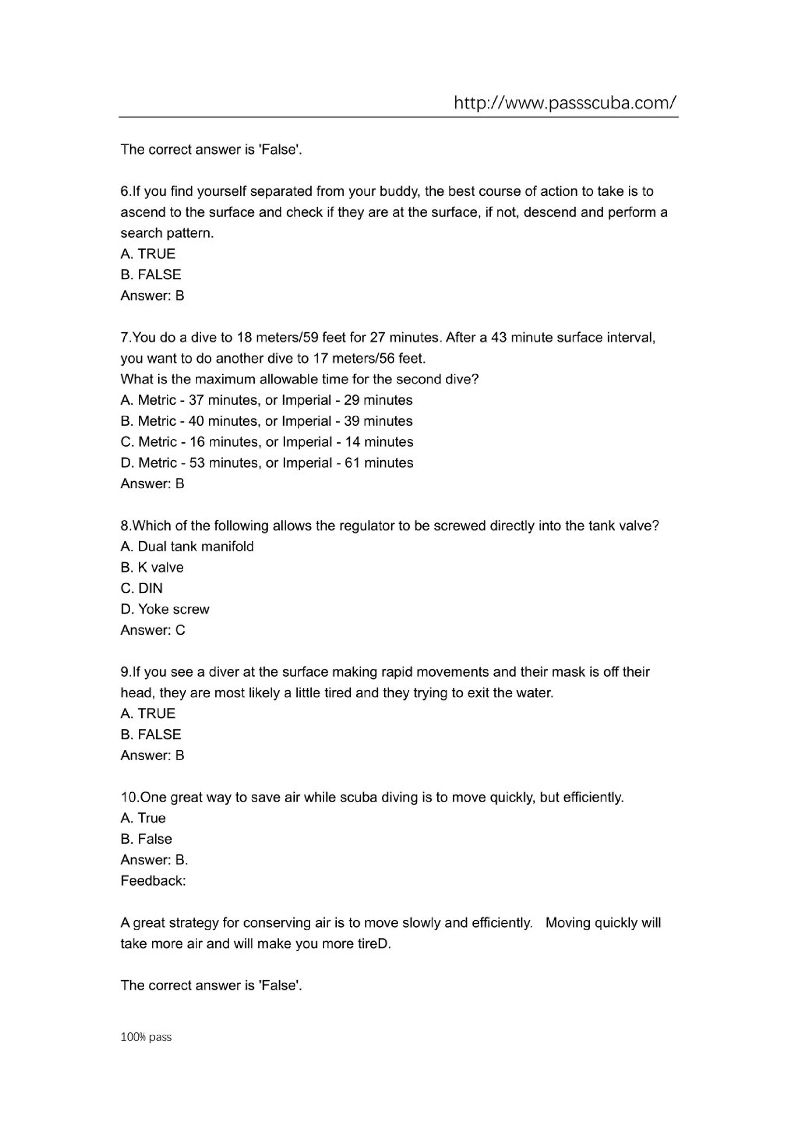padi open water exam answers pdf