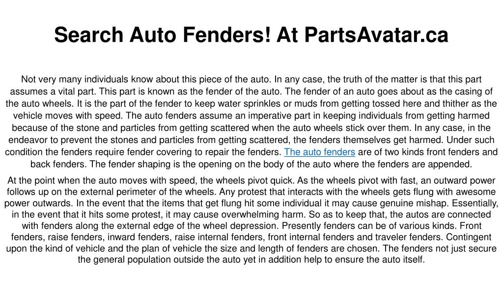 search auto fenders at partsavatar ca n.