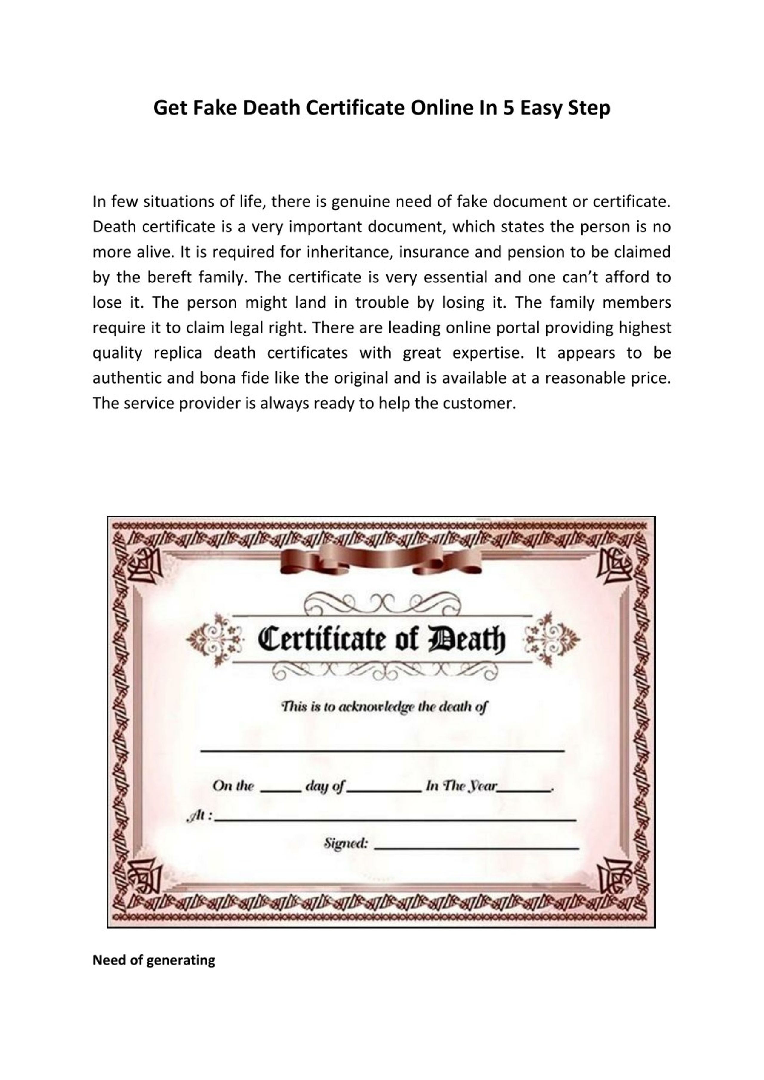 PPT - Get Fake Death Certificate Online In 22 Easy Step PowerPoint For Fake Death Certificate Template