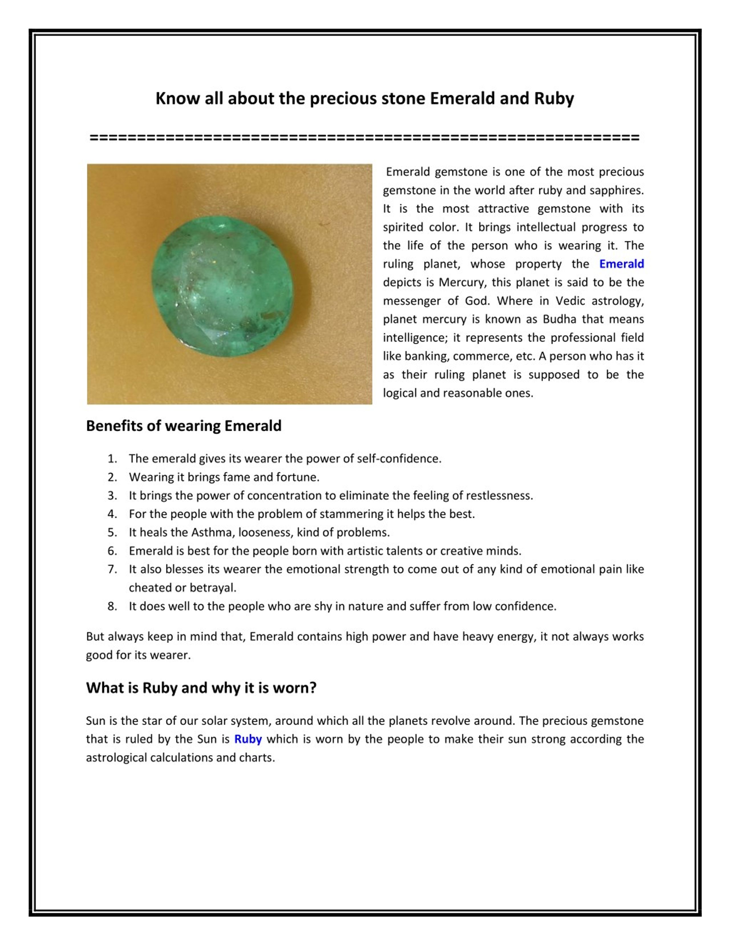 PPT - Know all about the precious stone Emerald and Ruby PowerPoint ...