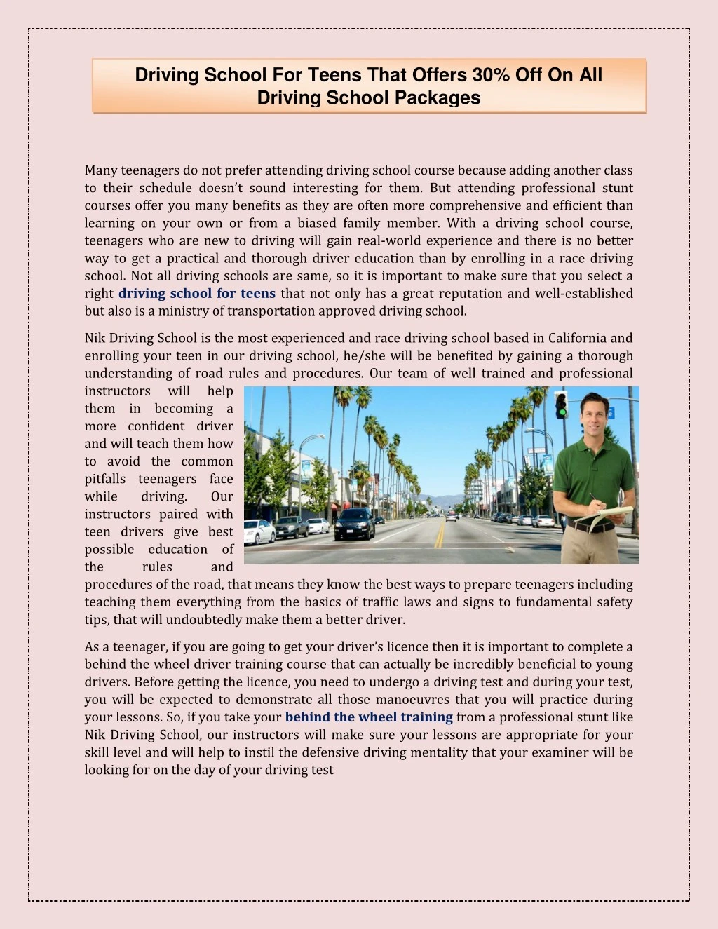 Ppt driving school for teens powerpoint presentation free download