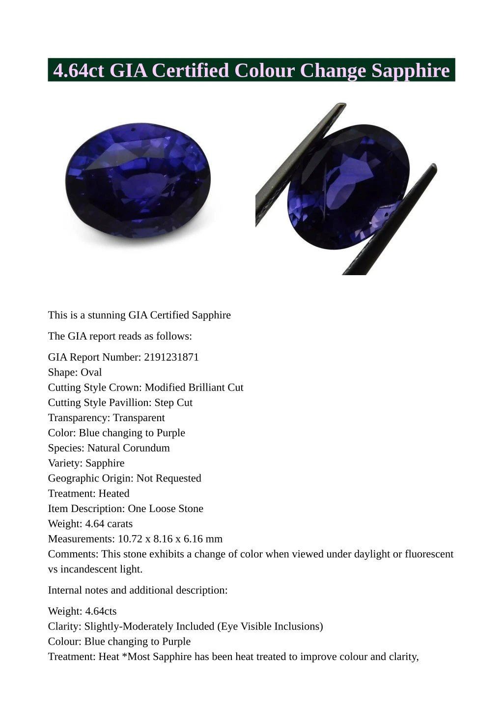 4 64ct gia certified colour change sapphire n.